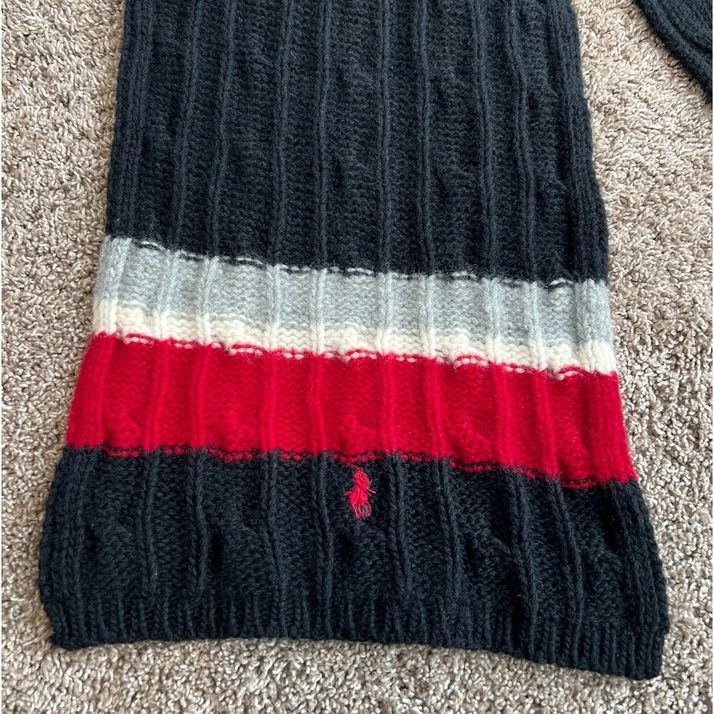 Polo Ralph Lauren Vintage Cable Knit Winter Scarf Wool Blend Black Red Grey RARE